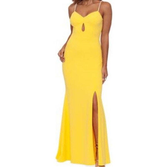 Xscape Dresses Xscape Sz 2 Yellow Beaded Straps Cutout Mermaid Maxi
